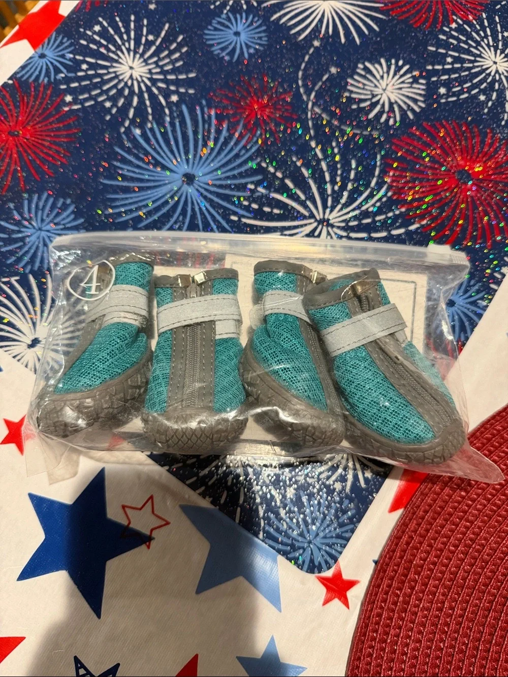 Turquoise & Gray Dog Boots - Size 4